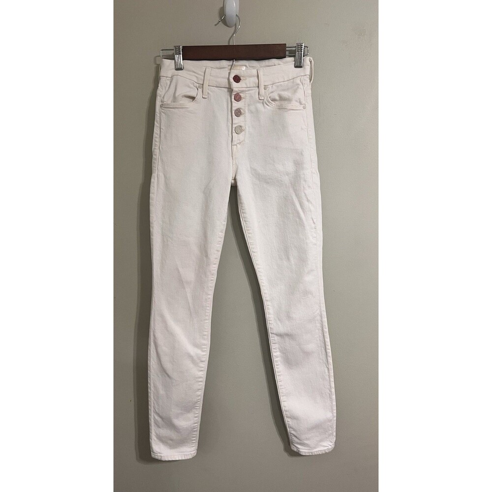 MOTHER Jeans Women 26 Ivory The Pixie Skinny Taste The Rainbow Button Fly